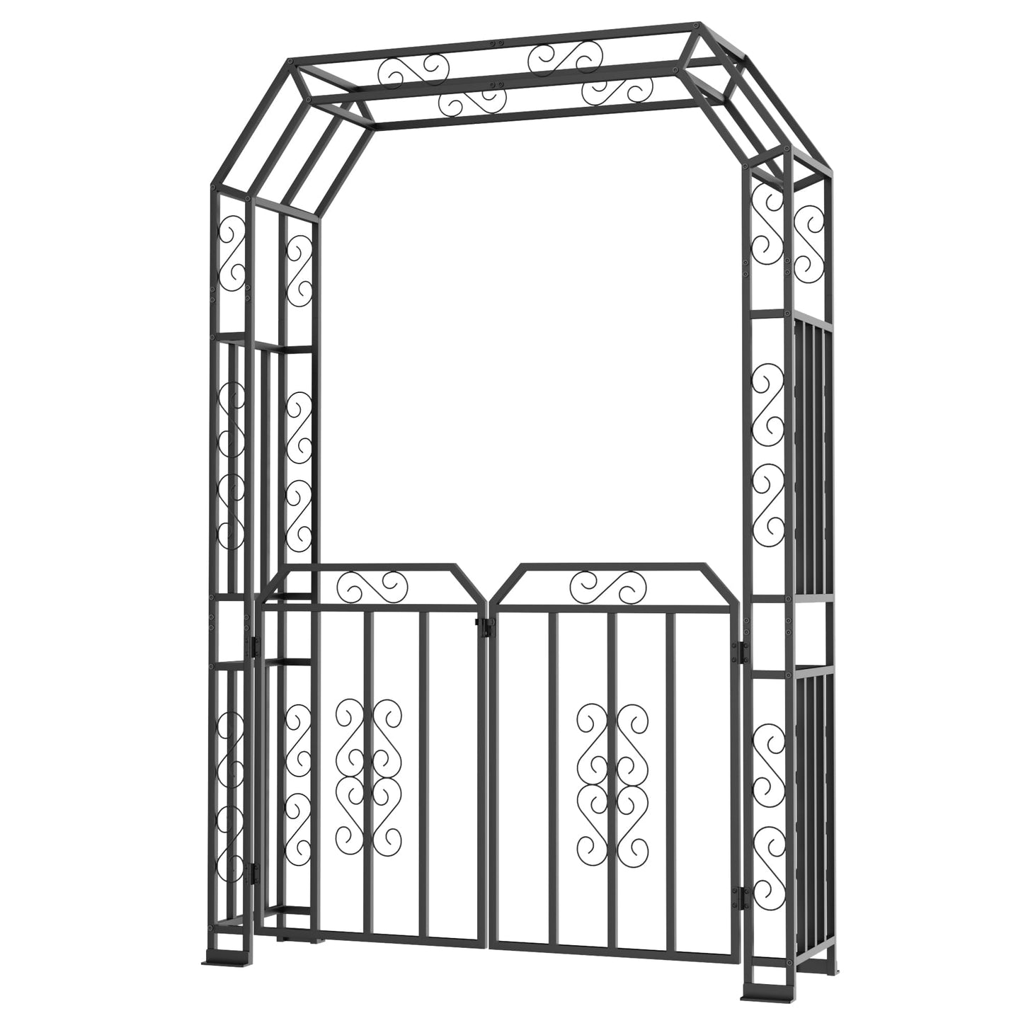YOHKOH Garden Arch with Gate, Metal Garden Arbor with Gate, Double Lockable Design, 59" W x 15.7" D x 94.8" H Outdoor Arch for Climbing Plants, Heavy-Duty Outdoor Arbor for Wedding, Lawn and Backyard