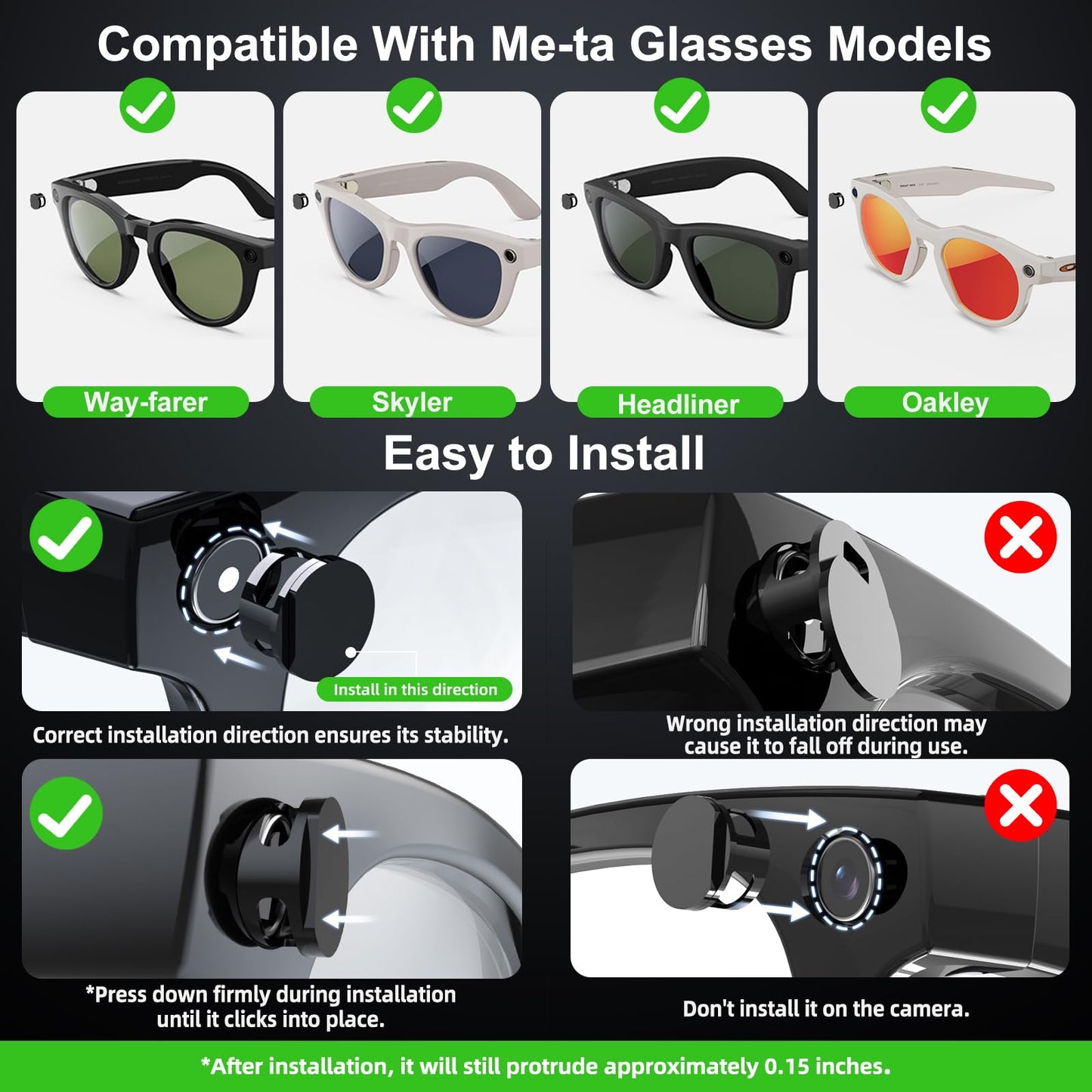 4 Pack LED Light Blocker Covers Compatible with Ray-Ban Meta Wayfarer/Skyler/Headliner(&Gen 2) Oakley Meta HSTN Smart Glasses Stickers Accessories,Adjustable Blocking Light Covers Meta Glasses