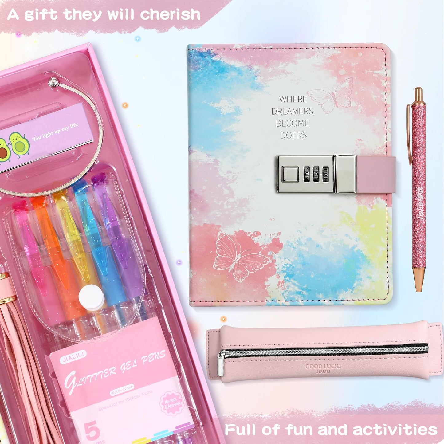 JIALILI Diary with Lock for Girls, Birthday Gift Ideas for 8, 9, 10, 11, 12 Year Old, Kids Journals Set for Girls Ages 8-12 teen, Girls Secret Diary Gift Set With 8 pack