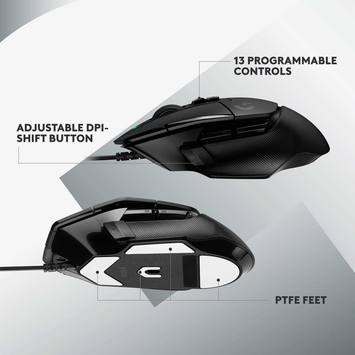 Logitech G502 X Wired Gaming Mouse - LIGHTFORCE Hybrid Optical-Mechanical Primary switches, Hero 25K Gaming Sensor, Compatible with PC - macOS/Windows - Black