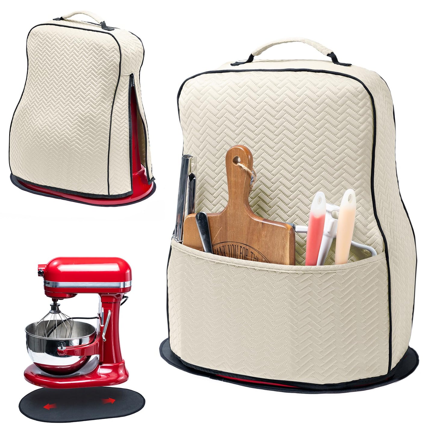 BAGSPRITE Stretchy Stand Mixer Cover with Appliance Slider- Washable Appliance Cover Compatible with Kitchenaid Mixer5/4.5 Quart - Dust Cover with Pockets for Kitchen Aid Accessories and Attachments