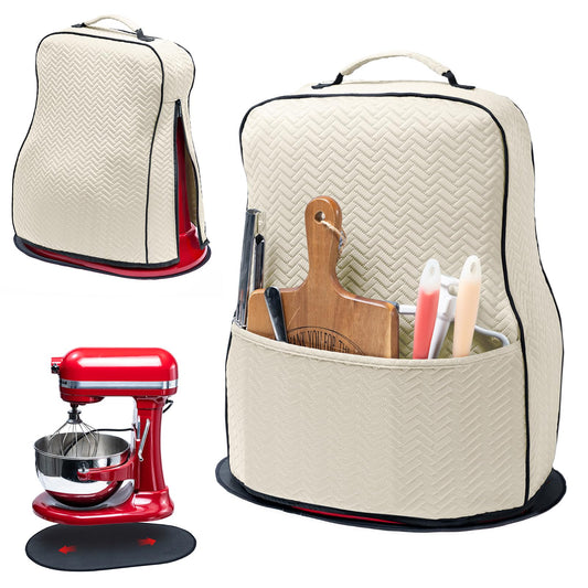 BAGSPRITE Stretchy Stand Mixer Cover with Appliance Slider- Washable Appliance Cover Compatible with Kitchenaid Mixer5/4.5 Quart - Dust Cover with Pockets for Kitchen Aid Accessories and Attachments
