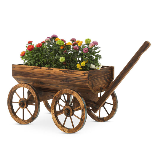 Notume Garden Wooden Decor Rustic Flower Pot,Planters Wagon Indoor Outdoor Backyard Balcony Decor,for Outside Garden Decor Wheelbarrow Planter for Patio (Wooden Wagon)