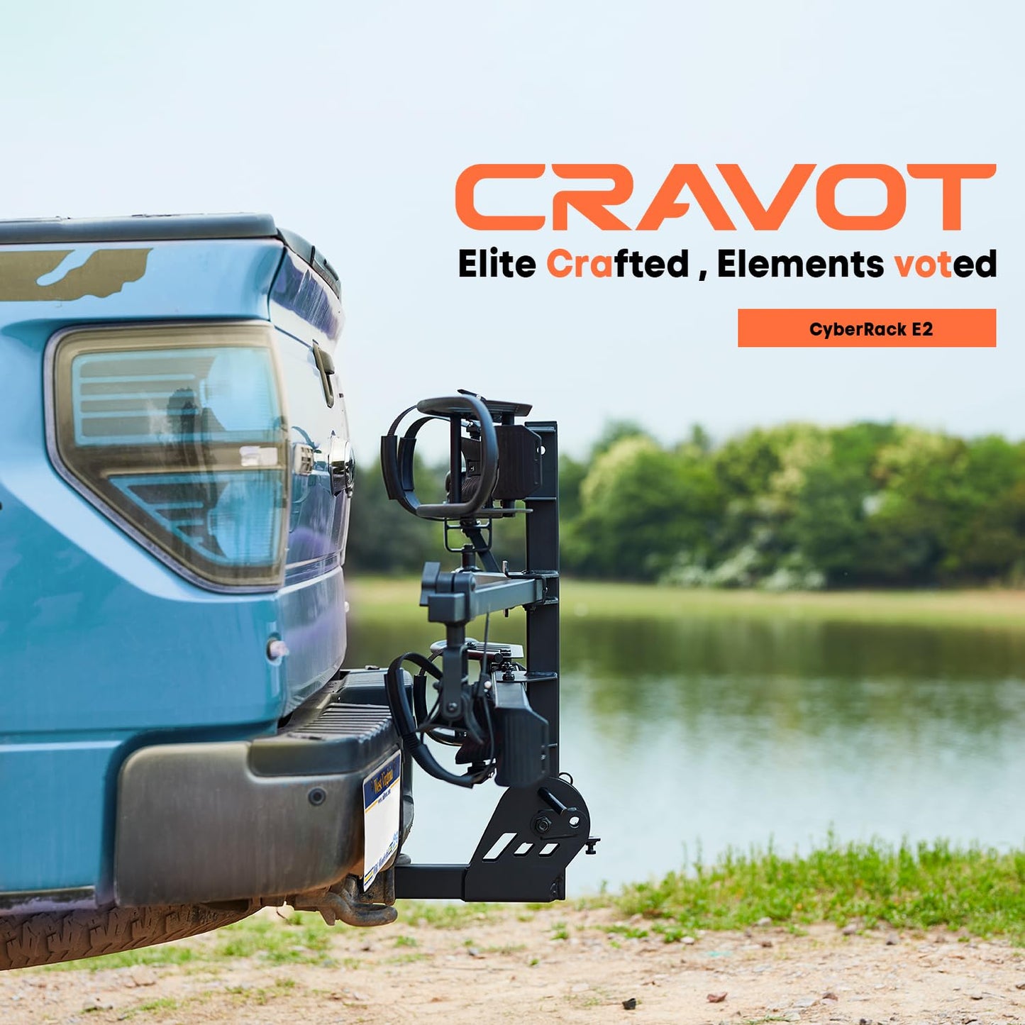 CRAVOT CyberRack E2 Hitch 2 E-Bike Rack with Ramp,200 lbs Capacity Electric Bike Carrier Foldable Platform Mount, Up to 5-inch Fat Tire Bicycle for 2'' Receiver Cars Trucks SUVs Minivans RV, Trailer