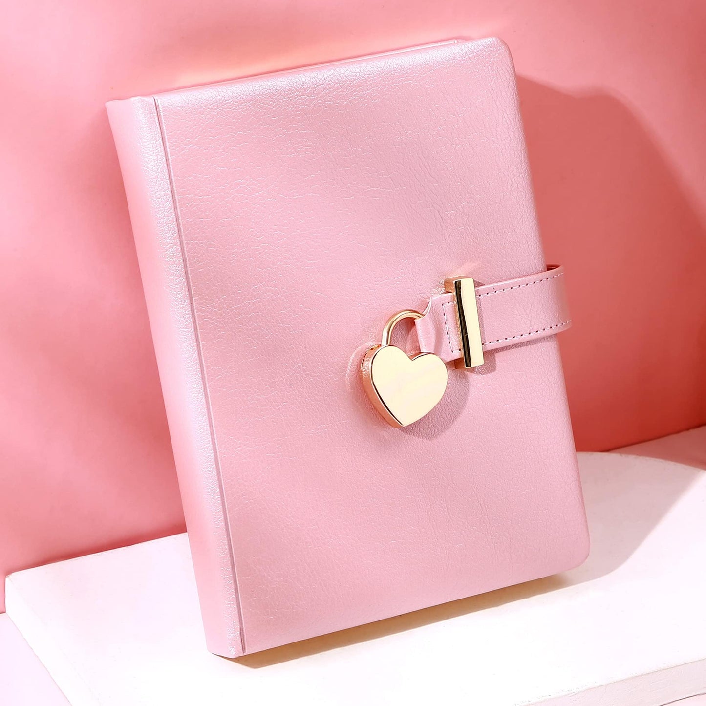 CAGIE Diary with Lock for Girls Ages 8-12 Journal with Lock and Key 296 Gold Edged Pages Heart-Shaped Locked Journal for Women Teen Girls with Gift Box (A - Pearl Pink)