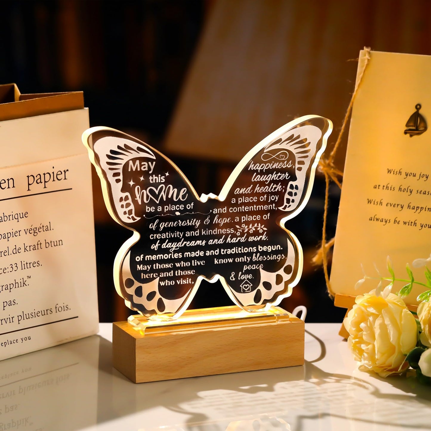 Ornalrist Housewarming Gifts New Home - Crystal Butterfly Keepsakes with Warm Light Base - Housewarming New Home Gifts for Couples, Women, Men, House Warming New Home Decor