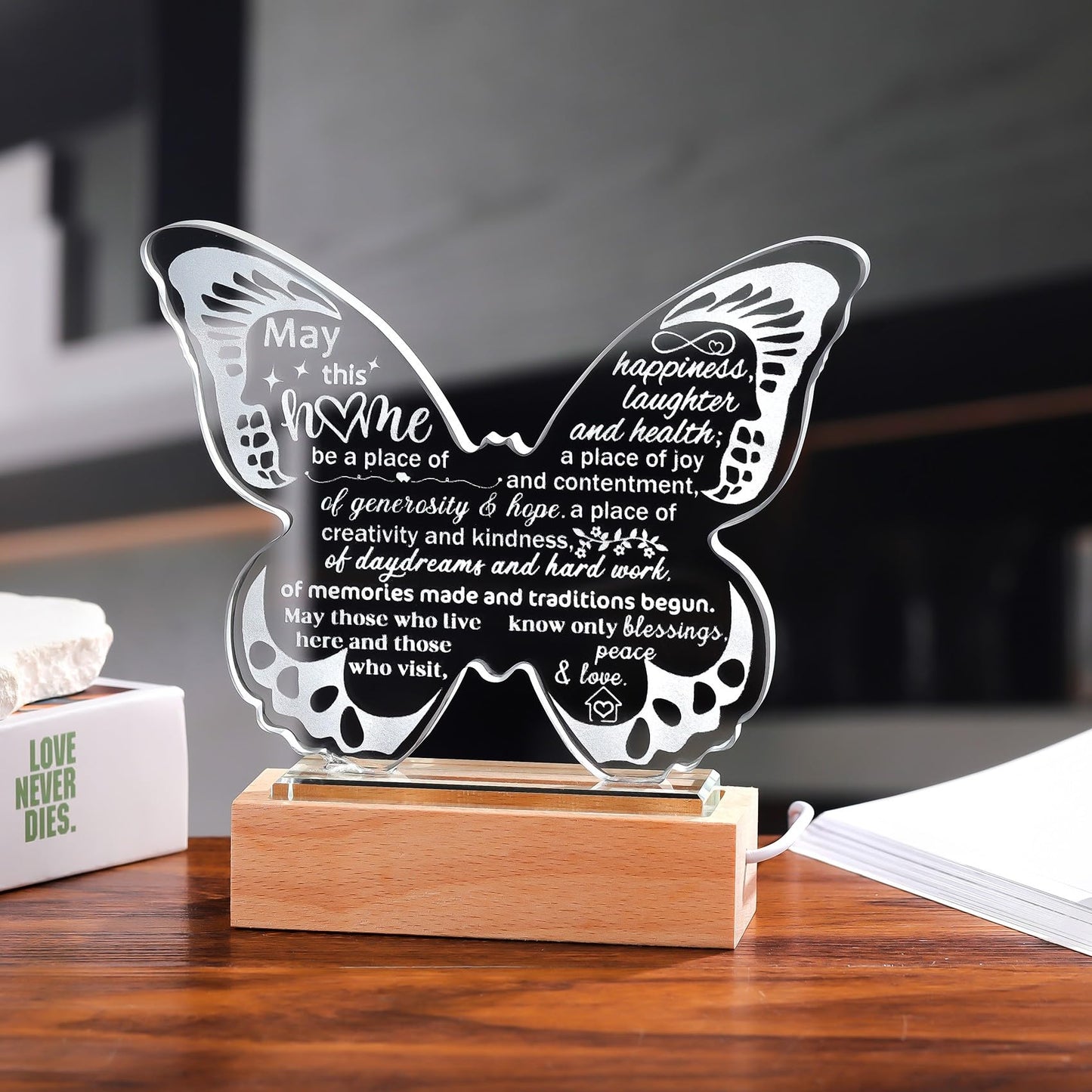 Ornalrist Housewarming Gifts New Home - Crystal Butterfly Keepsakes with Warm Light Base - Housewarming New Home Gifts for Couples, Women, Men, House Warming New Home Decor