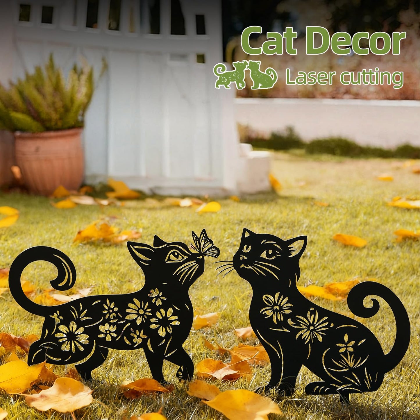 Rioneta Metal Cat Garden Decor for Outside (2 Pack), 14 Inch Yard Art Stakes,Unique Cat Gifts for Kitty Lovers, Outdoor Lawn Statues and Weather Resistant Yard Art