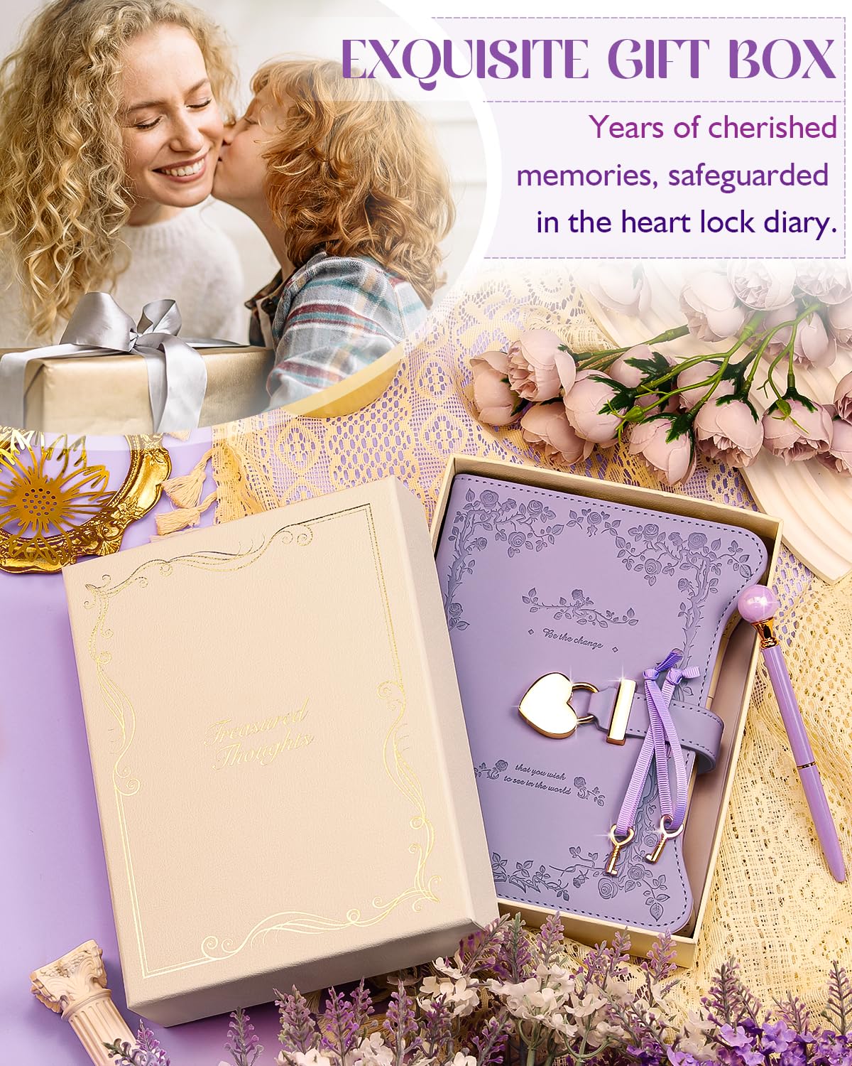 hi! SCI Diary with Lock and Keys for Girls & Women, 360 Pages Journal with Lock for Girls Gift Ideas, Girls Locking Diary with Pen, Cute Journals Set for Teen Girls Ages 8-12, Ideal Gifts for 8 9 10 11 12 13 14 Year Old Girl (Lavender Purple)