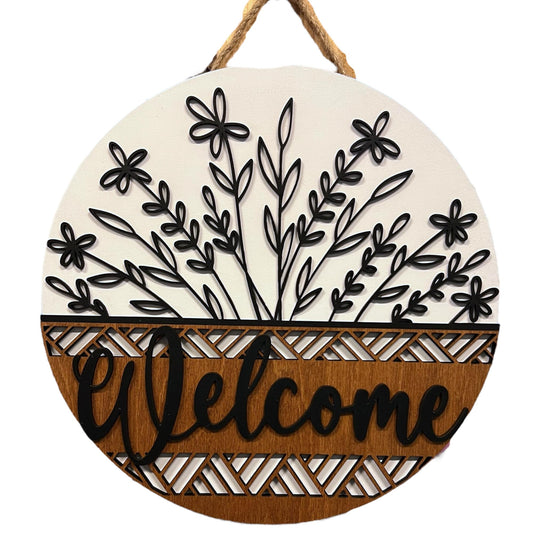 Wood front door sign Wood sign Home decor Welcome sign Sign for front door House warming gift Wedding gift (Wildflower 2.0-DS033(NB) P002, 15" Width)