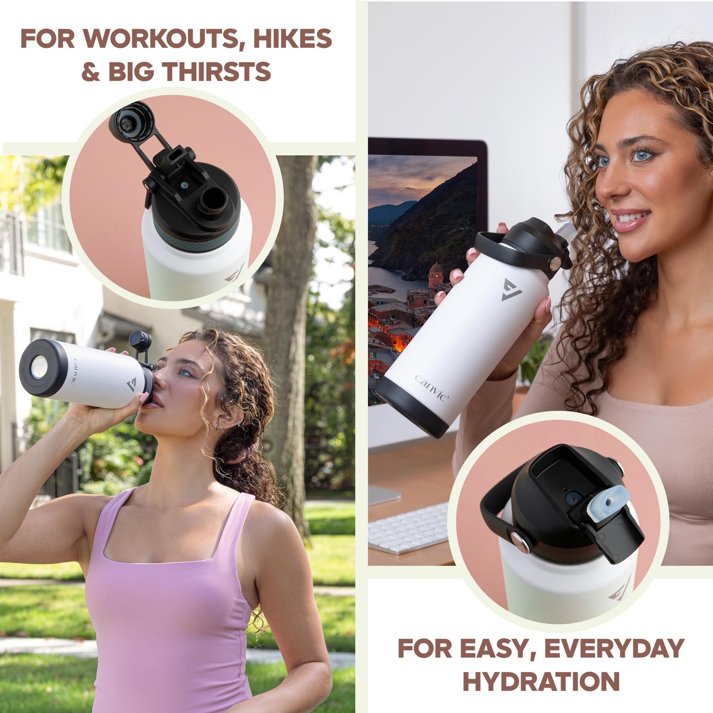 DualSip 32oz Vacuum Insulated Reusable Stainless Steel Water Bottle – 2 Lids (Straw & Chug) Leakproof, BPA Free, Wide Mouth Sports Bottle for Travel, Gym, Hiking, Outdoors, School & Office (White)