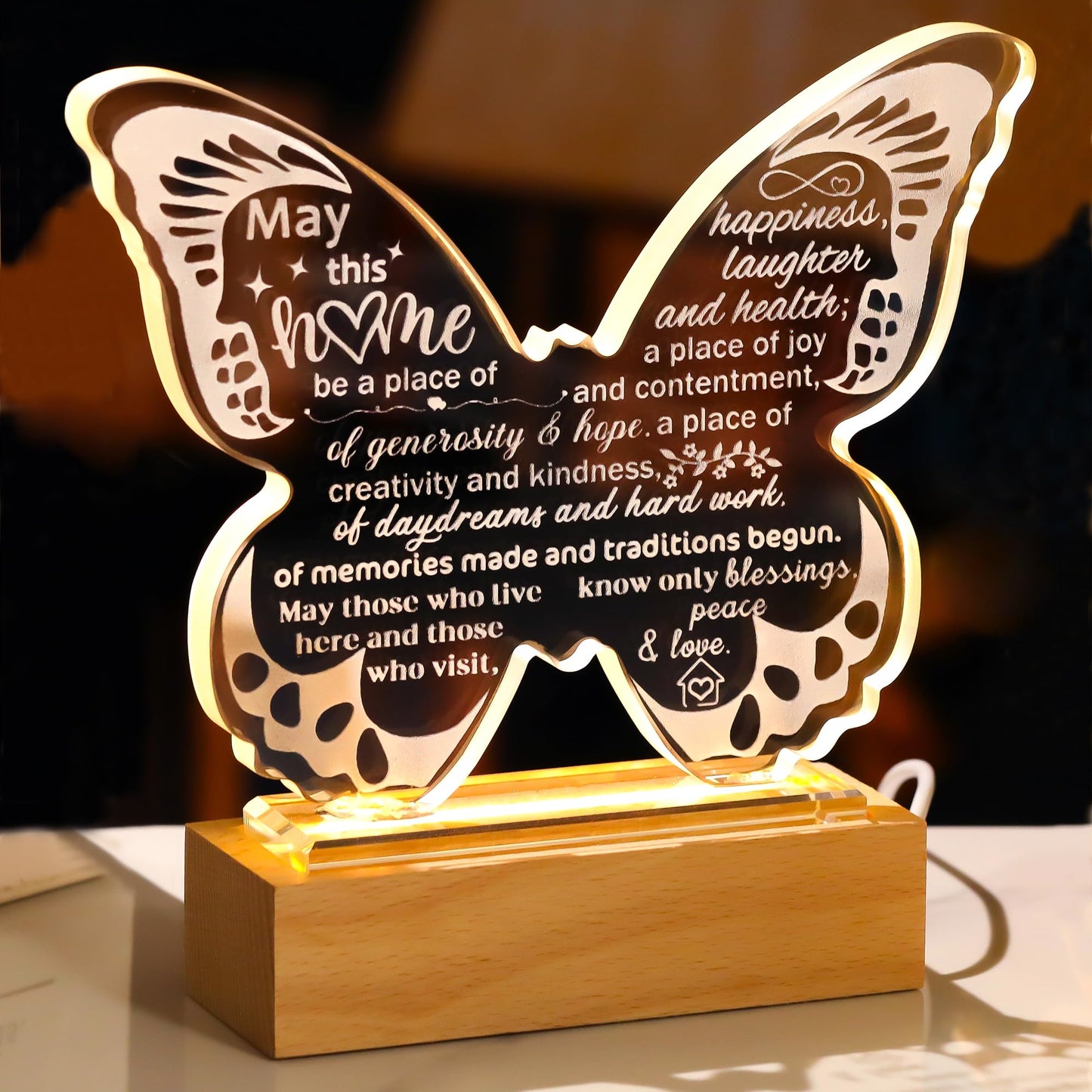 Ornalrist Housewarming Gifts New Home - Crystal Butterfly Keepsakes with Warm Light Base - Housewarming New Home Gifts for Couples, Women, Men, House Warming New Home Decor