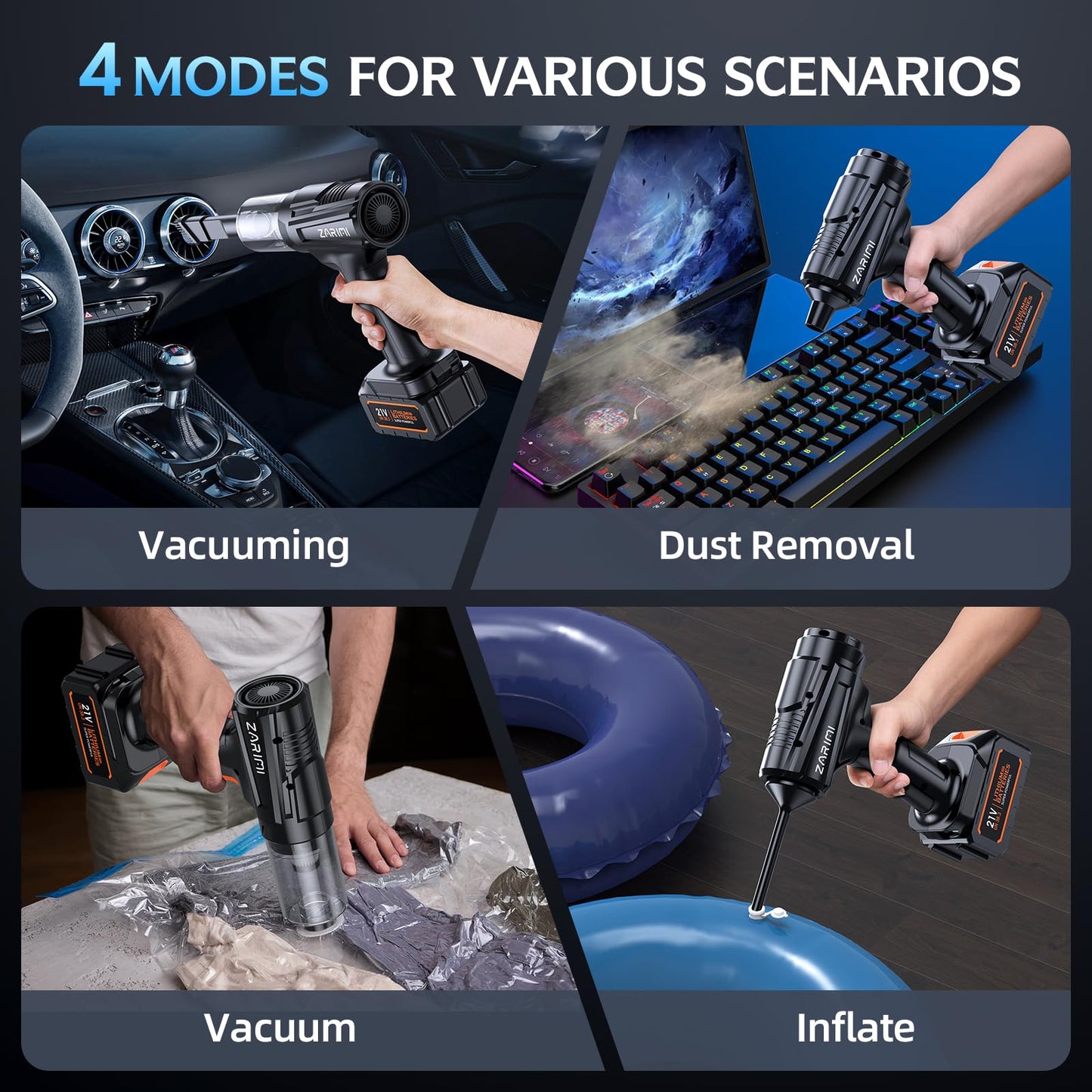 ZARIMI Handheld Cordless Vacuum Cleaner - 50000Pa High-Power Brushless Motor, Rechargeable Car Vacuum with 2 Batteries & Charger, 6-in-1 Portable Vacuum Cleaners for Home, Pet Hair, Keyboard, Black