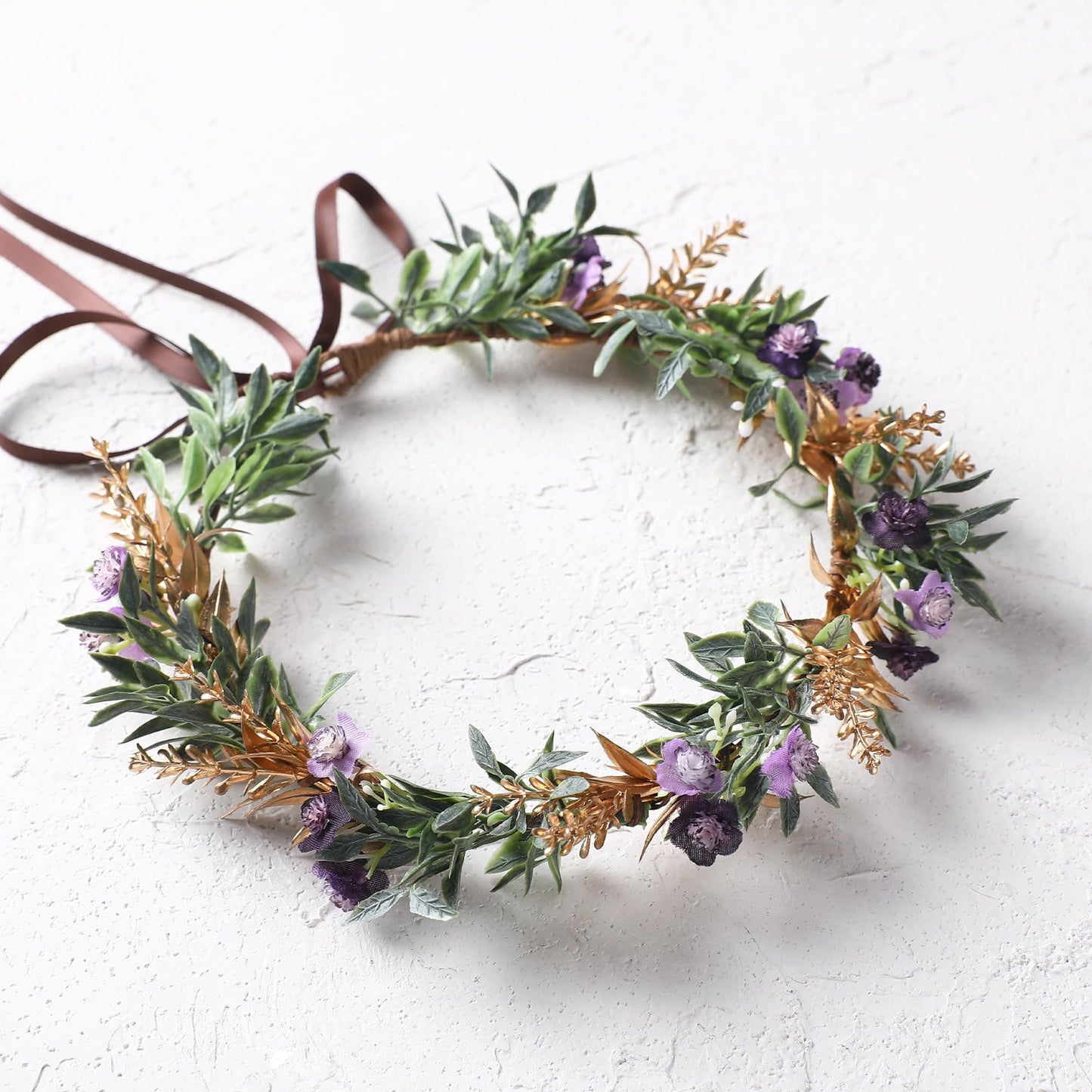 KorViSHOW Flower Crowns Fairy Headband - Golden Green Fairy Floral Headpiece Renaissance Crowns for Bridal Women Girls Renaissance Halloween Renfaire Costume Women Cosplay