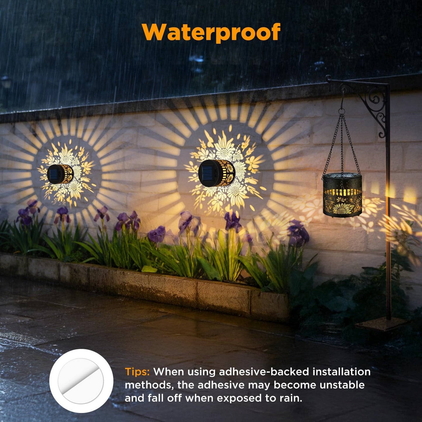 Forlivese 2 Pack Solar Fence Lights Outdoor, Metal Solar Powered Wall Deck Step Lights Sunflower Theme, Hanging LED Waterproof Decorative Lighting for Garden Patio Backyard Post Decor, Gifts for Mom