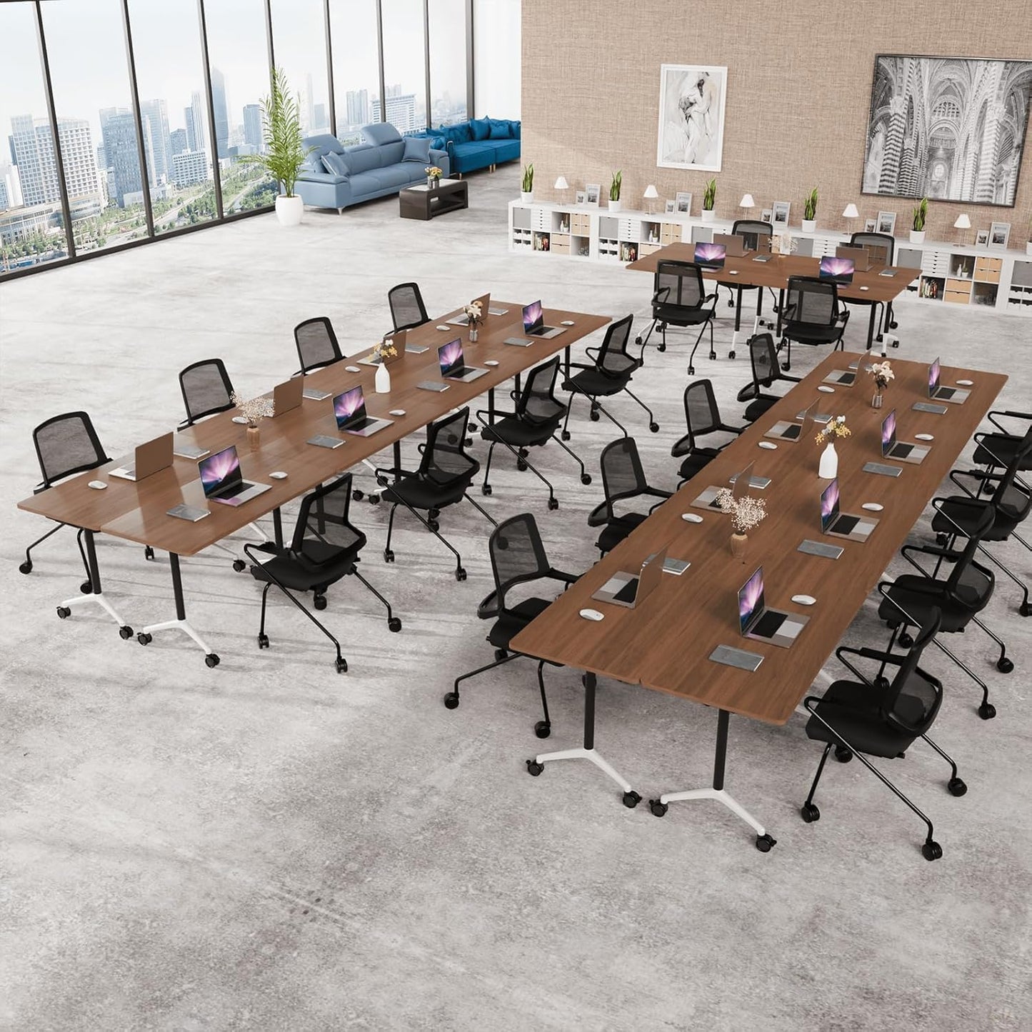 Conference Room Table, Modern Folding Training Tables with Flip Top, Mobile Table with Four Locking Wheels, Executive Desk for Meeting Room, Office, Classroom （4PCS,47in）