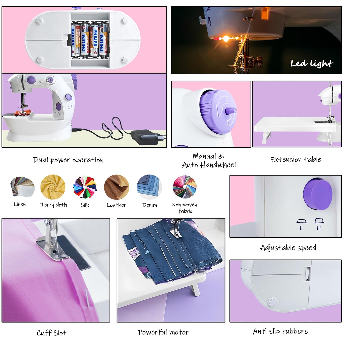 Mini Sewing Machine for Beginners-Maquina de Coser, Easy Automatic Sewing Machine with Extension Table, Household Electric Portable Sewing Tool with Sewing Kit, Small, for All Age, Kids or Adults