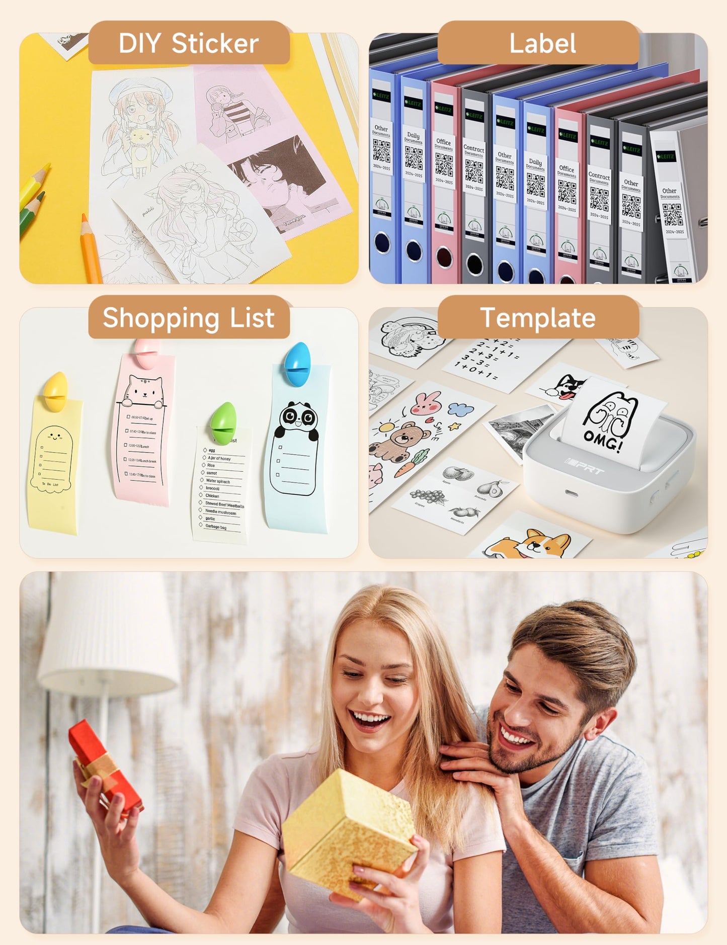 iDPRT Sticker Printer, Portable Sticker Maker Machine, Mini Inkless Bluetooth Thermal Printer for iPhone & Android, Pocket Printer for Labels, Barcodes, DIY Journaling, Kids Gift, Gray