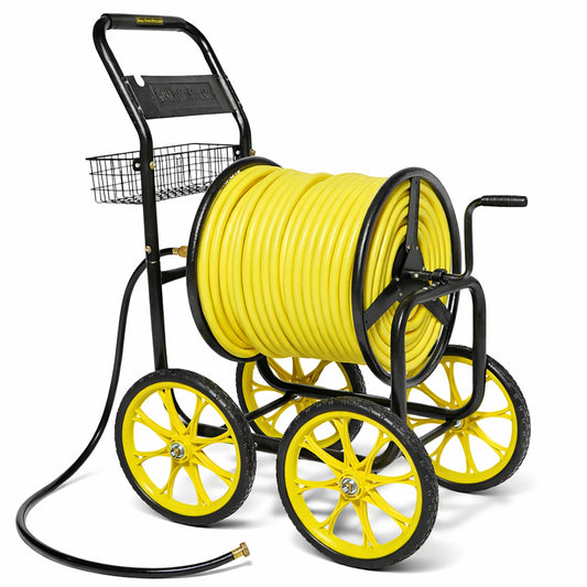 Real Hose Storage Garden Hose Reel Cart, Heavy Duty Hose Reel with Wheels, Outdoor Water Hose Reel for Backyard, Garden, or Lawn, Metal Hose Carts (400ft Hose Carriage)