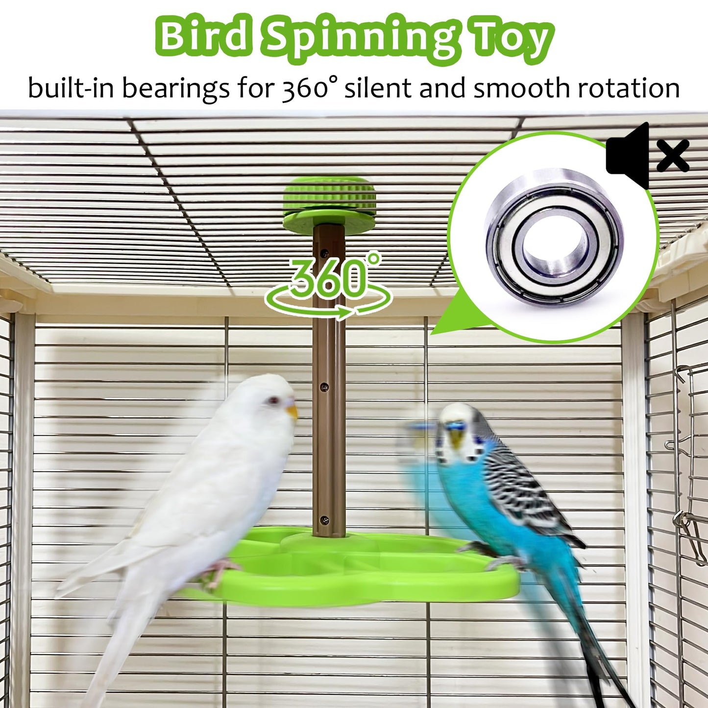 Jevnd Washable Bird Spinning Toy, 360° Rotation Parrot Perch with Anti-Slip Texture, Sturdy Hanging Parakeet Toys with 1.8'' Larger Washer Fit Most Birds Cage, Large Bird Cage Toy for Cockatiel Budgie