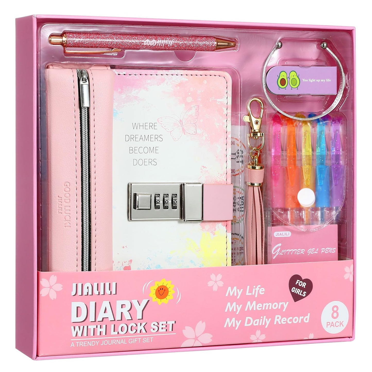 JIALILI Diary with Lock for Girls, Birthday Gift Ideas for 8, 9, 10, 11, 12 Year Old, Kids Journals Set for Girls Ages 8-12 teen, Girls Secret Diary Gift Set With 8 pack