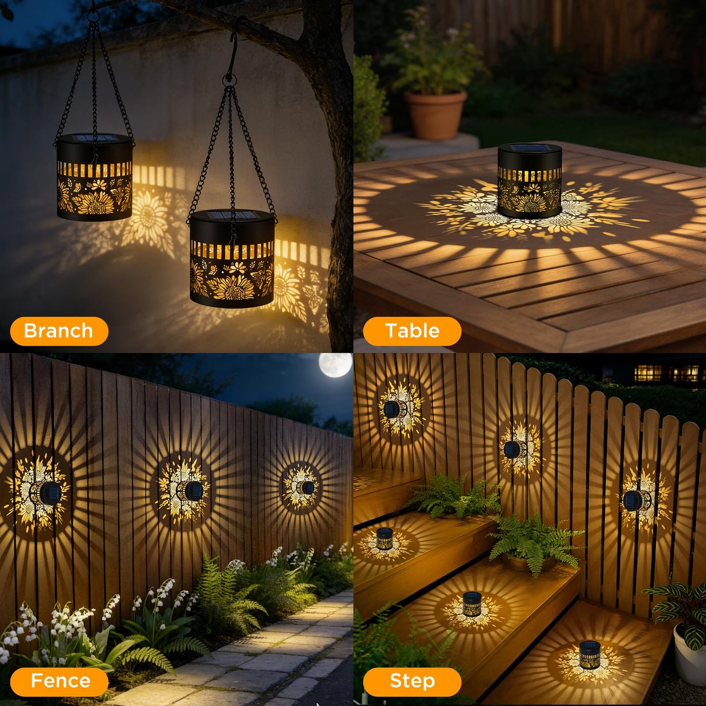 Forlivese 2 Pack Solar Fence Lights Outdoor, Metal Solar Powered Wall Deck Step Lights Sunflower Theme, Hanging LED Waterproof Decorative Lighting for Garden Patio Backyard Post Decor, Gifts for Mom