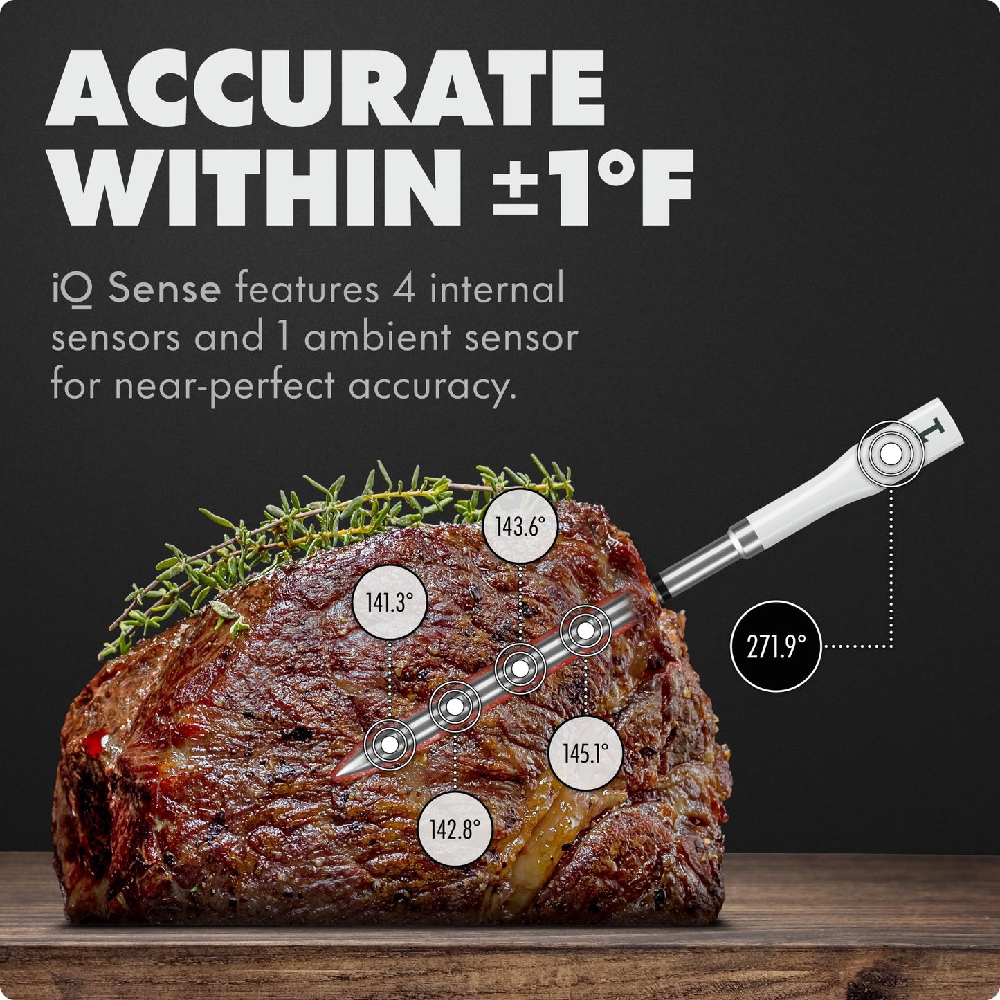 CHEF iQ Sense | Smart Wireless Meat Thermometer | Ultra-Thin Probe | WiFi Unlimited Range | 1000°F Heat Safe | 5 Sensors | BBQ, Grill, Oven, Smoker, Air Fryer | Gen3