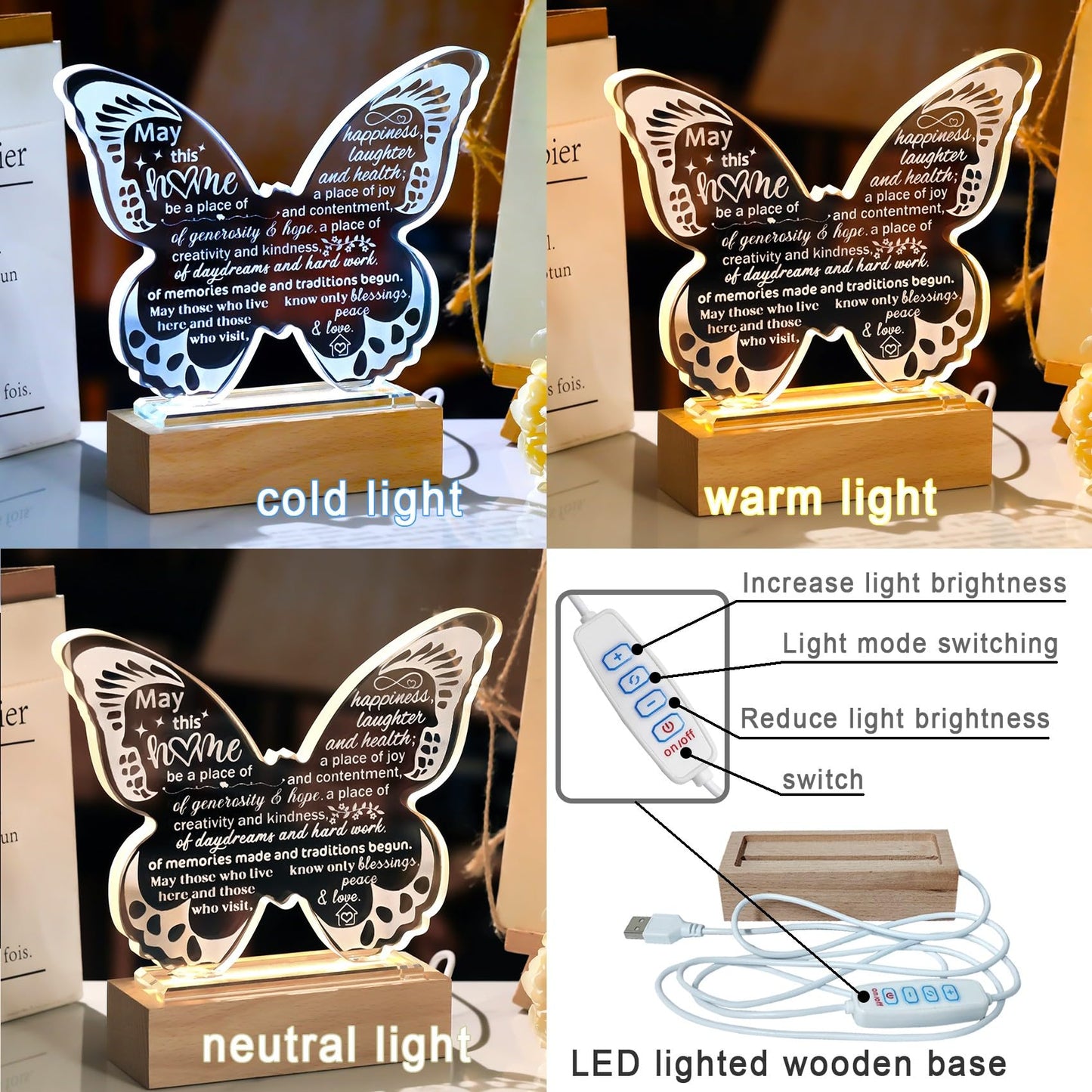 Ornalrist Housewarming Gifts New Home - Crystal Butterfly Keepsakes with Warm Light Base - Housewarming New Home Gifts for Couples, Women, Men, House Warming New Home Decor