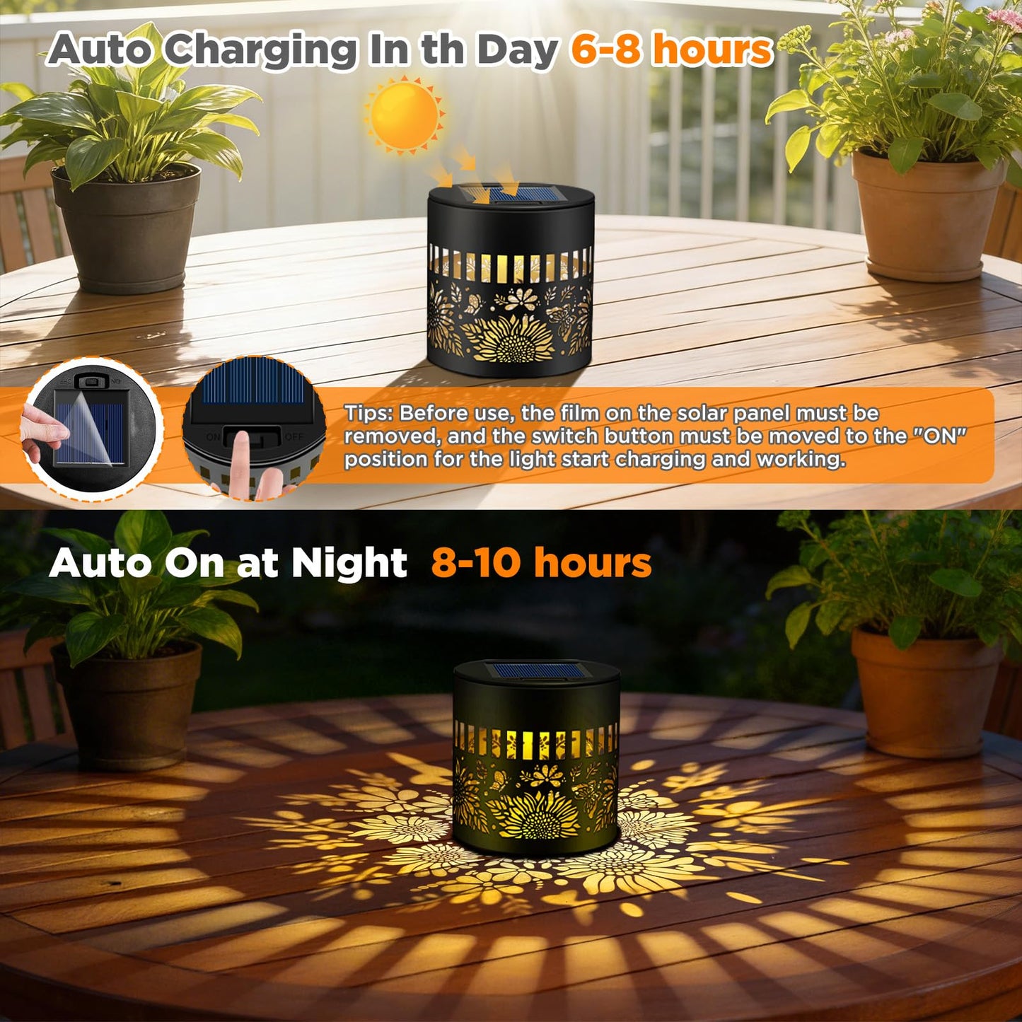 Forlivese 2 Pack Solar Fence Lights Outdoor, Metal Solar Powered Wall Deck Step Lights Sunflower Theme, Hanging LED Waterproof Decorative Lighting for Garden Patio Backyard Post Decor, Gifts for Mom