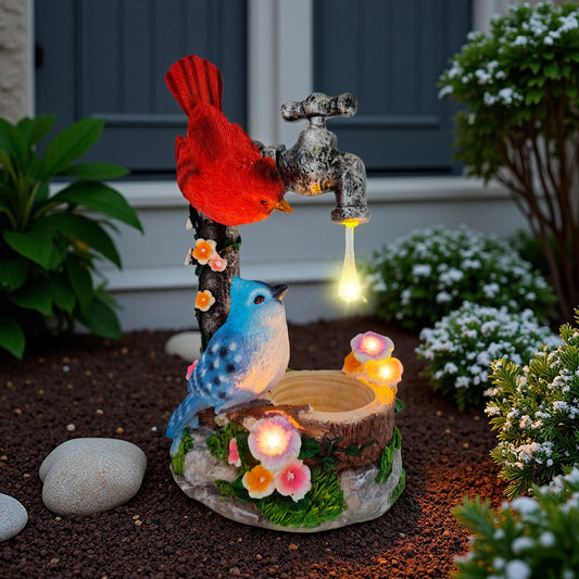 Solar Cardinal Birds Statue with Bird Feeder, 12″ Resin Garden Decor Color Changing Fountain Figurine Light Outdoor Waterproof, Bird Ornaments for Yard Patio Porch, Home Decor Easter Mom Gifts