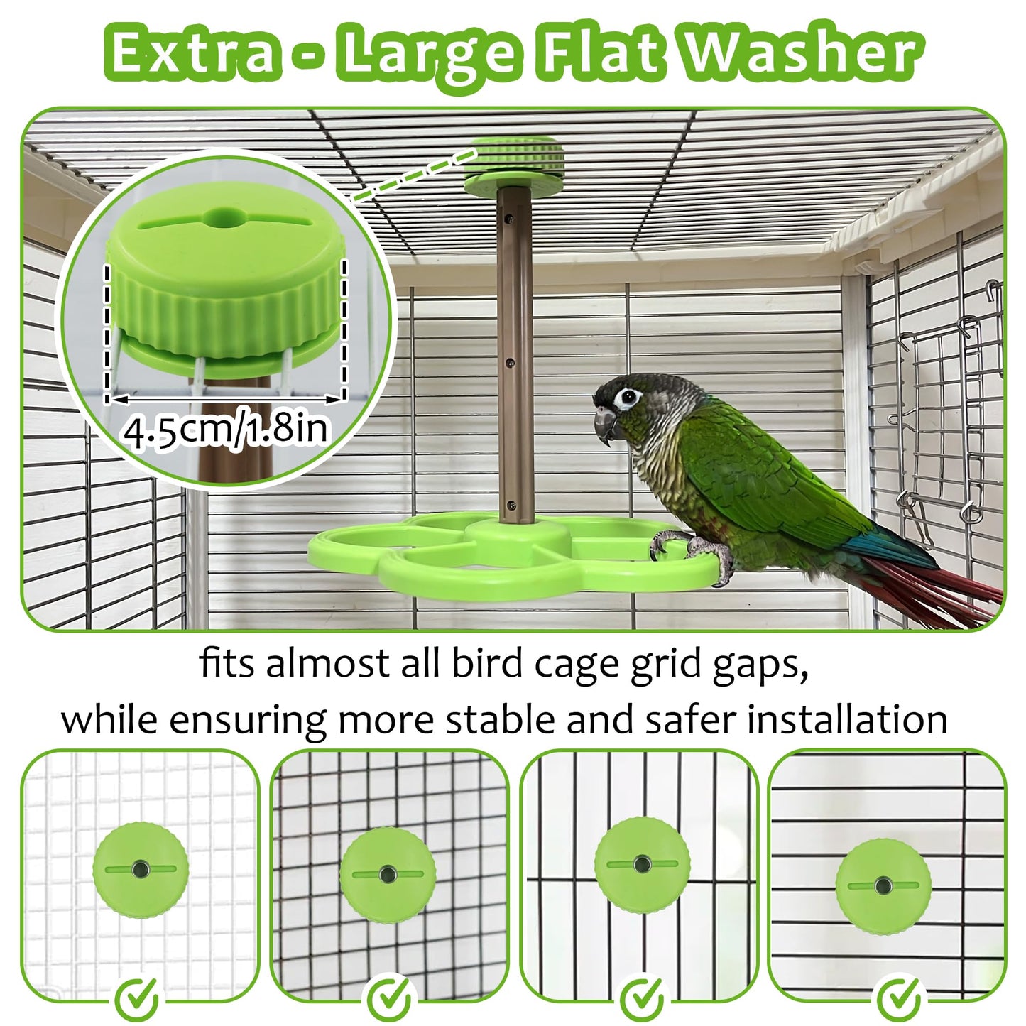 Jevnd Washable Bird Spinning Toy, 360° Rotation Parrot Perch with Anti-Slip Texture, Sturdy Hanging Parakeet Toys with 1.8'' Larger Washer Fit Most Birds Cage, Large Bird Cage Toy for Cockatiel Budgie