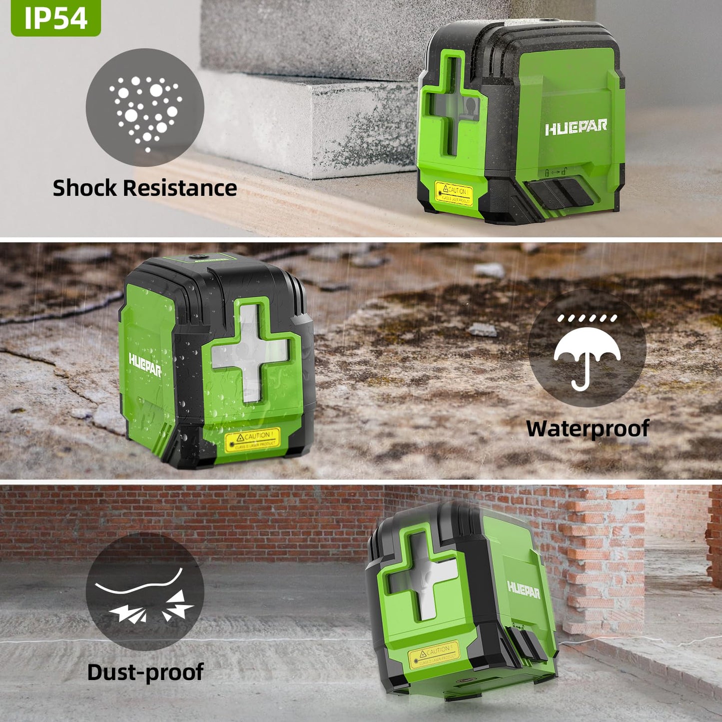 Laser Level with 40in Tripod, HUEPAR 98Ft Self Leveling Laser Level Green Line Laser Cross Line Laser Leveler Tool for Picture Hanging, Home Renovation, Indoor Project, Battery&Carrying Bag Included