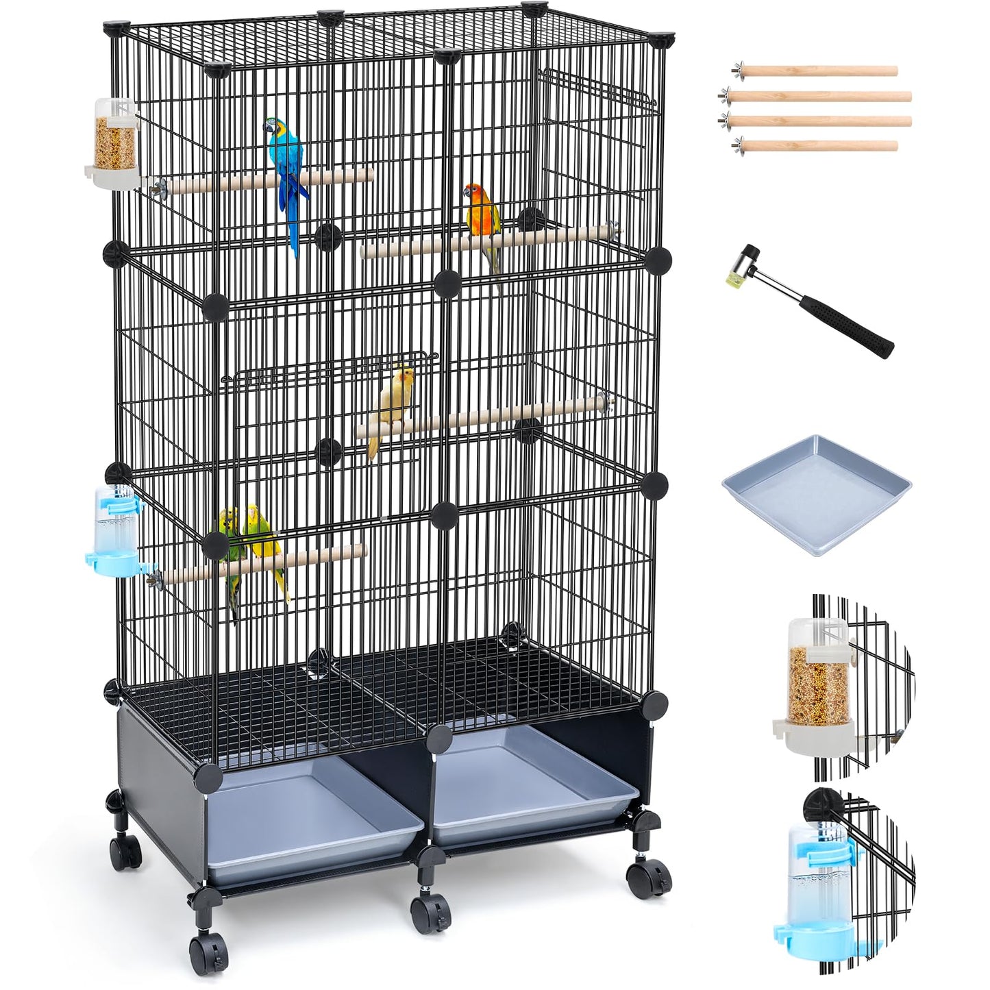 VISCOO Upgraded Encrypted 46-Inch Bird Cage, with Wooden Perches, Metal Parakeet Cage with Slide-Out Tray, Water Bottle&Feeder, Bird Cages for Parrot,Parakeets,Cockatiel,Lovebird,Small Mid-Sized Birds