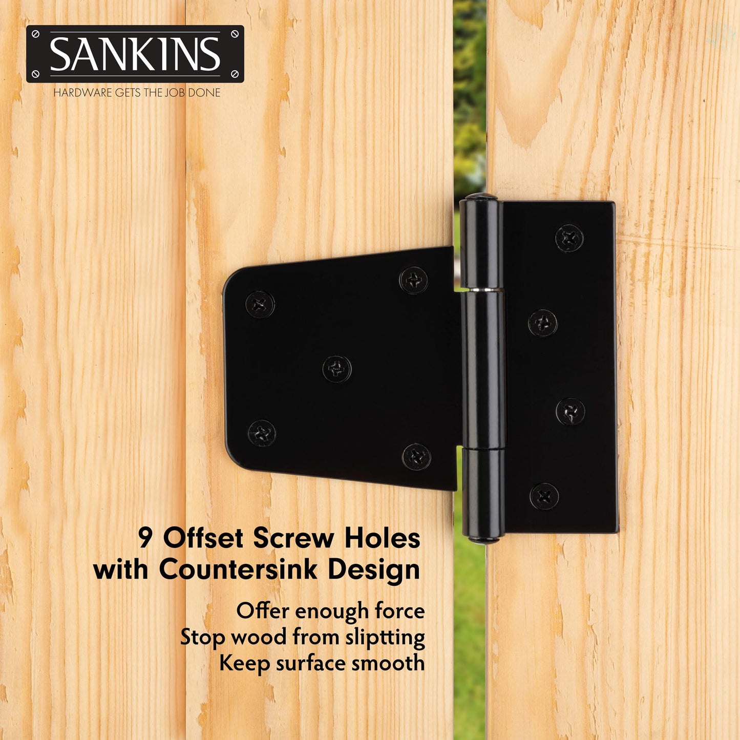 SANKINS 3-1/2" Heavy Duty Gate Hinges, Black Iron Door Hinges with Screws, Durable Gate Strap Hinges for Wooden Fences Gate Shed Barn Door, 2pcs