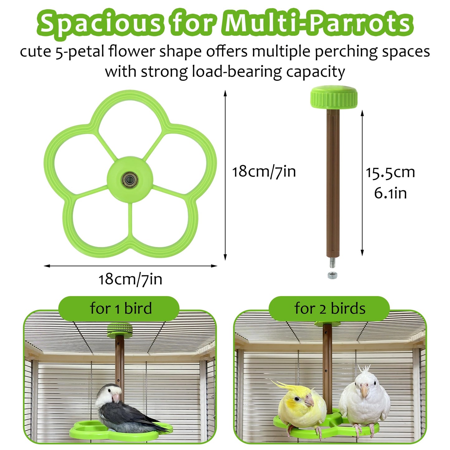 Jevnd Washable Bird Spinning Toy, 360° Rotation Parrot Perch with Anti-Slip Texture, Sturdy Hanging Parakeet Toys with 1.8'' Larger Washer Fit Most Birds Cage, Large Bird Cage Toy for Cockatiel Budgie