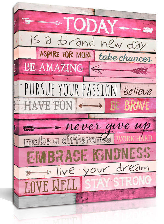 Pink Wall Decor - Inspirational Quotes Wall-Art - Motivational Bedroom Decor For Teen Girls - Office Gifts For Women With Framed Canvas Artwork Ready to Hang 15" W x 11.5" H