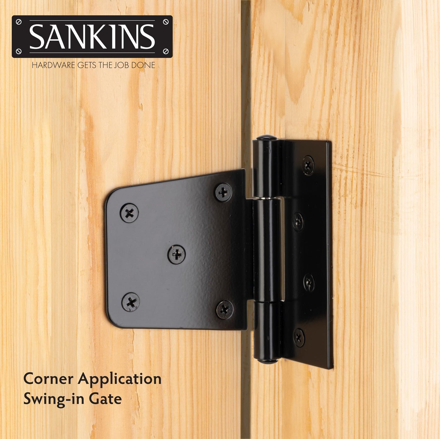 SANKINS 3-1/2" Heavy Duty Gate Hinges, Black Iron Door Hinges with Screws, Durable Gate Strap Hinges for Wooden Fences Gate Shed Barn Door, 2pcs