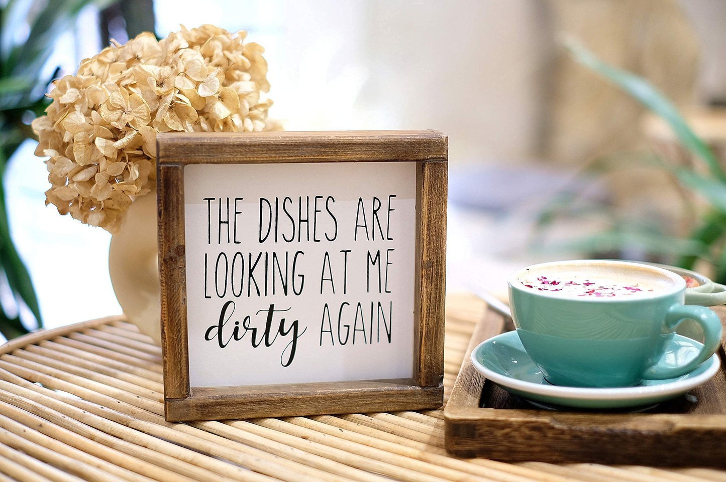 Lavender Inspired The Dishes are Looking at Me Dirty Again -Funny Kitchen Signs-Mini Farmhouse Framed Kitchen Decor-Tiered Tray Sign-Kitchen Counter-Rae Dunn Sign-Shelf Sitter-Kitchen Humor-Moms Gift
