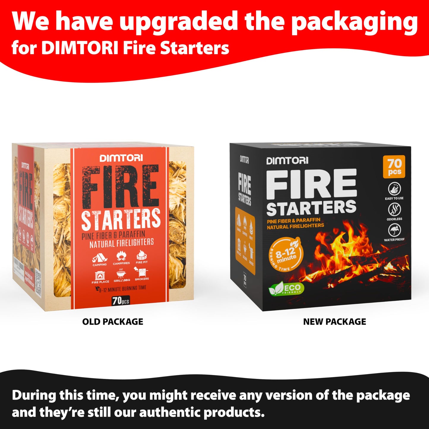 DIMTORI 70 pcs Fire Starter - Natural Fire Starters for Campfires, Fire Pit, Pizza Oven, Fireplace, Smoker, BBQ, Pellet Stove & Wood - Fire Starters for Grill, Charcoal Starter