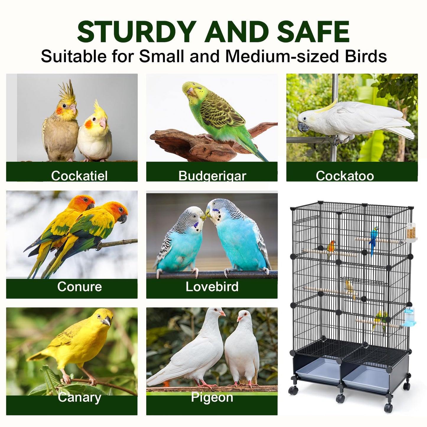 VISCOO Upgraded Encrypted 46-Inch Bird Cage, with Wooden Perches, Metal Parakeet Cage with Slide-Out Tray, Water Bottle&Feeder, Bird Cages for Parrot,Parakeets,Cockatiel,Lovebird,Small Mid-Sized Birds