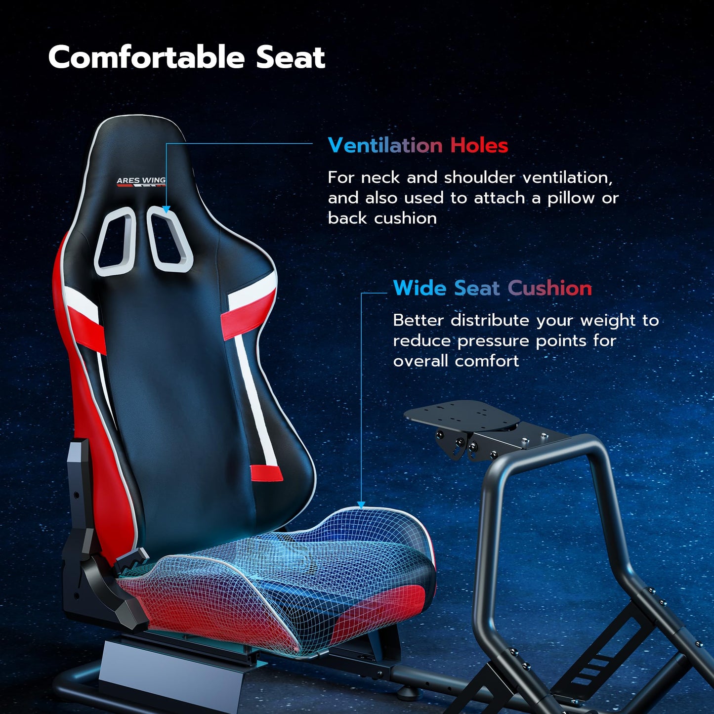 ARES WING Racing Simulator Cockpit with Monitor Mount and Seat, Formula and GT Sim Racing Cockpit Compatible with Fanatec, Thrustmaster, Logitech, Moza Racing Games on PS5, PS4, Xbox and PC