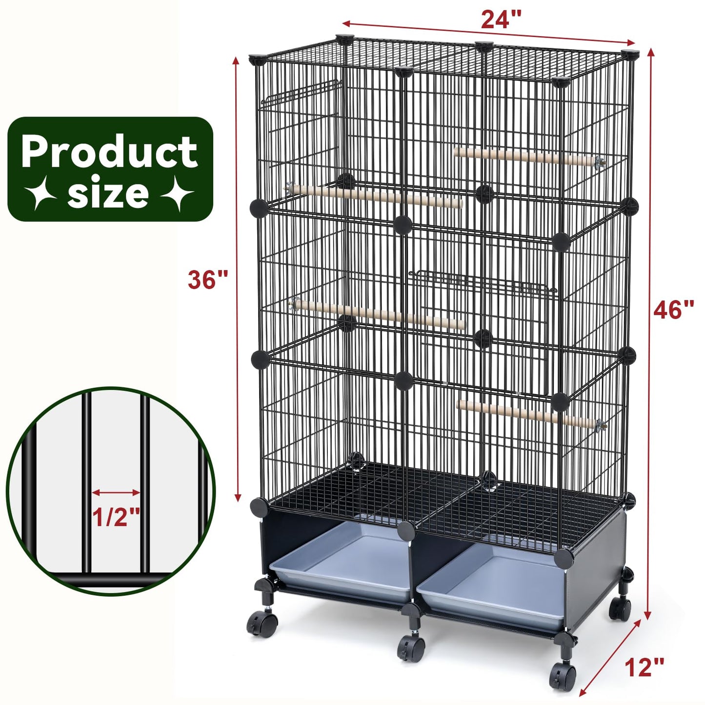 VISCOO Upgraded Encrypted 46-Inch Bird Cage, with Wooden Perches, Metal Parakeet Cage with Slide-Out Tray, Water Bottle&Feeder, Bird Cages for Parrot,Parakeets,Cockatiel,Lovebird,Small Mid-Sized Birds