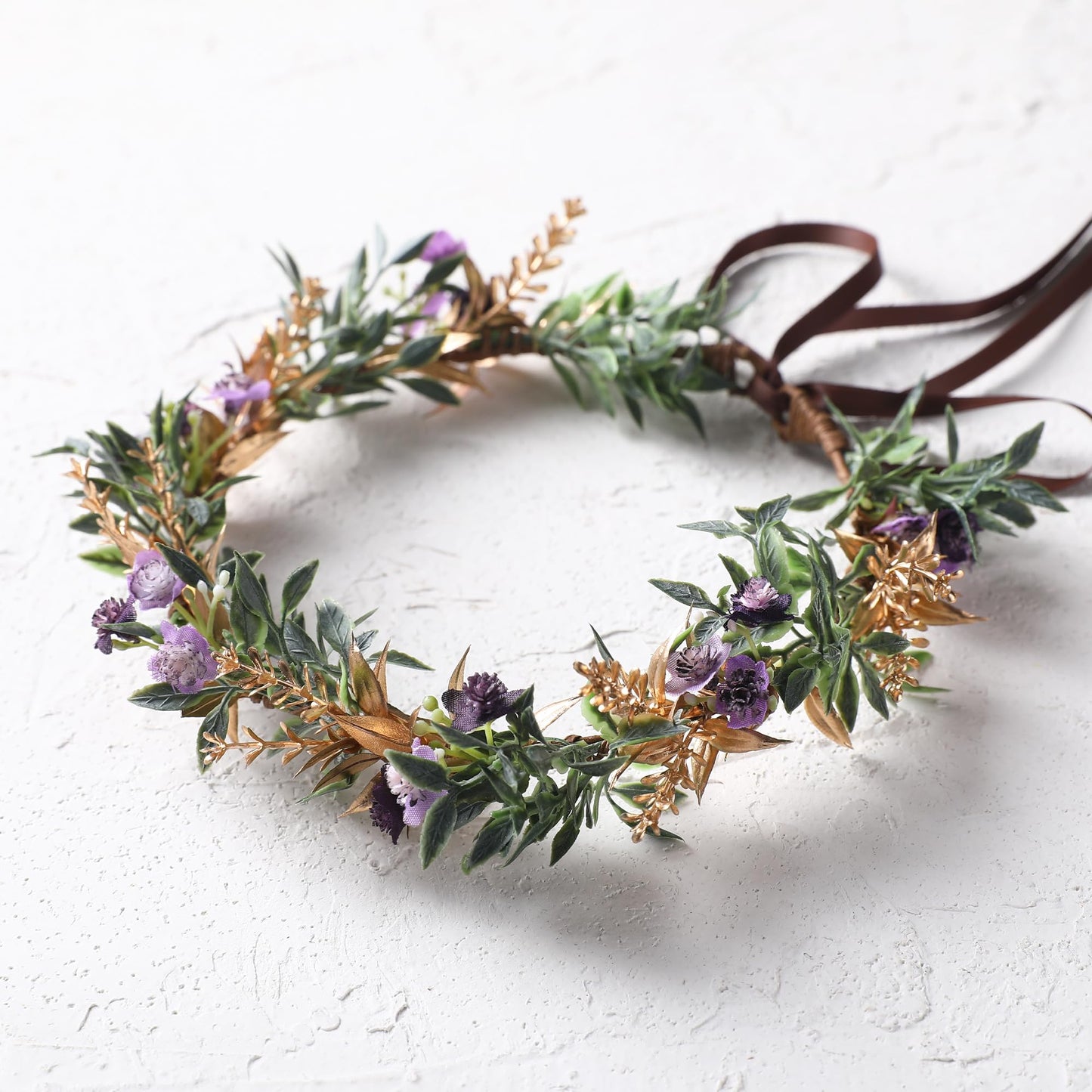 KorViSHOW Flower Crowns Fairy Headband - Golden Green Fairy Floral Headpiece Renaissance Crowns for Bridal Women Girls Renaissance Halloween Renfaire Costume Women Cosplay