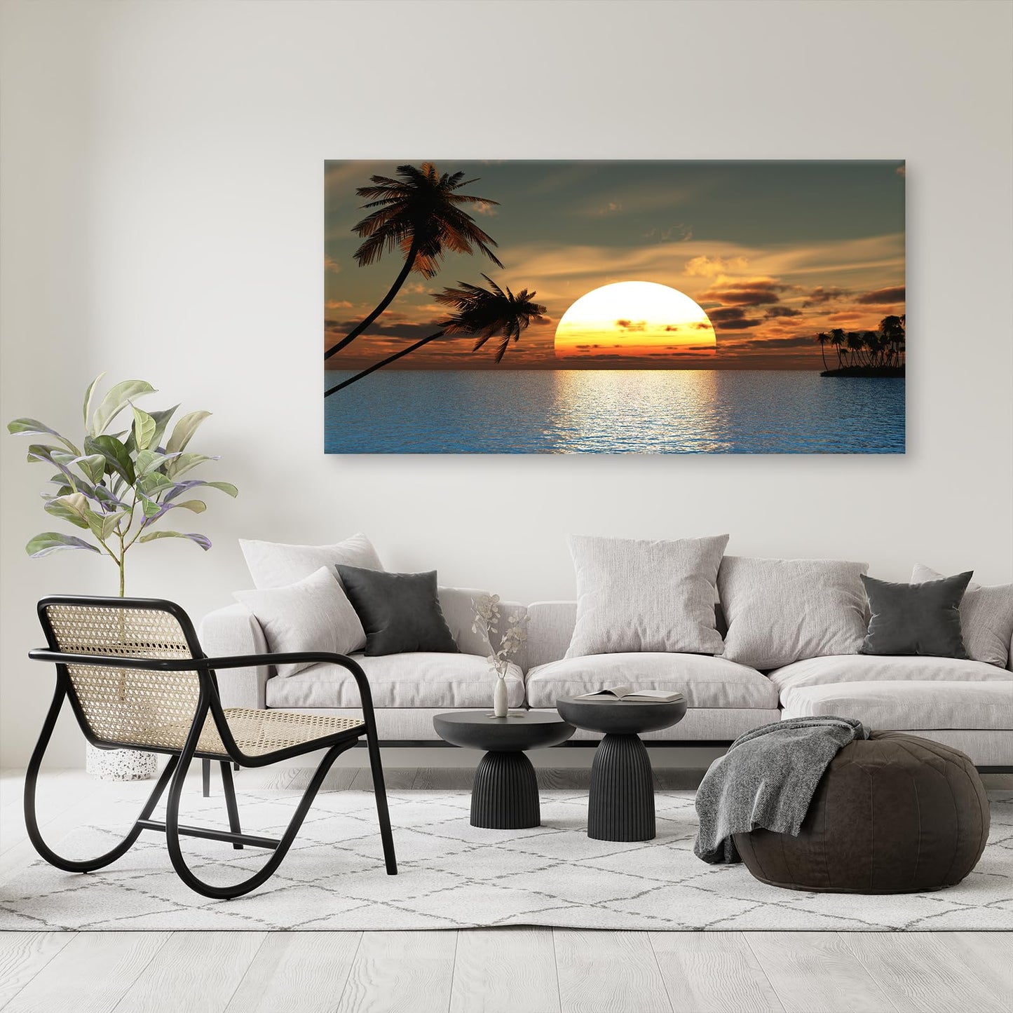 DZL Art S75698 Sunset Coconut Palm Trees Canvas Wall Art Palm Trees on the small island Tropical Scenery Nature Canvas prints Pictures for Living Room Home Office Wall Decor Artwork