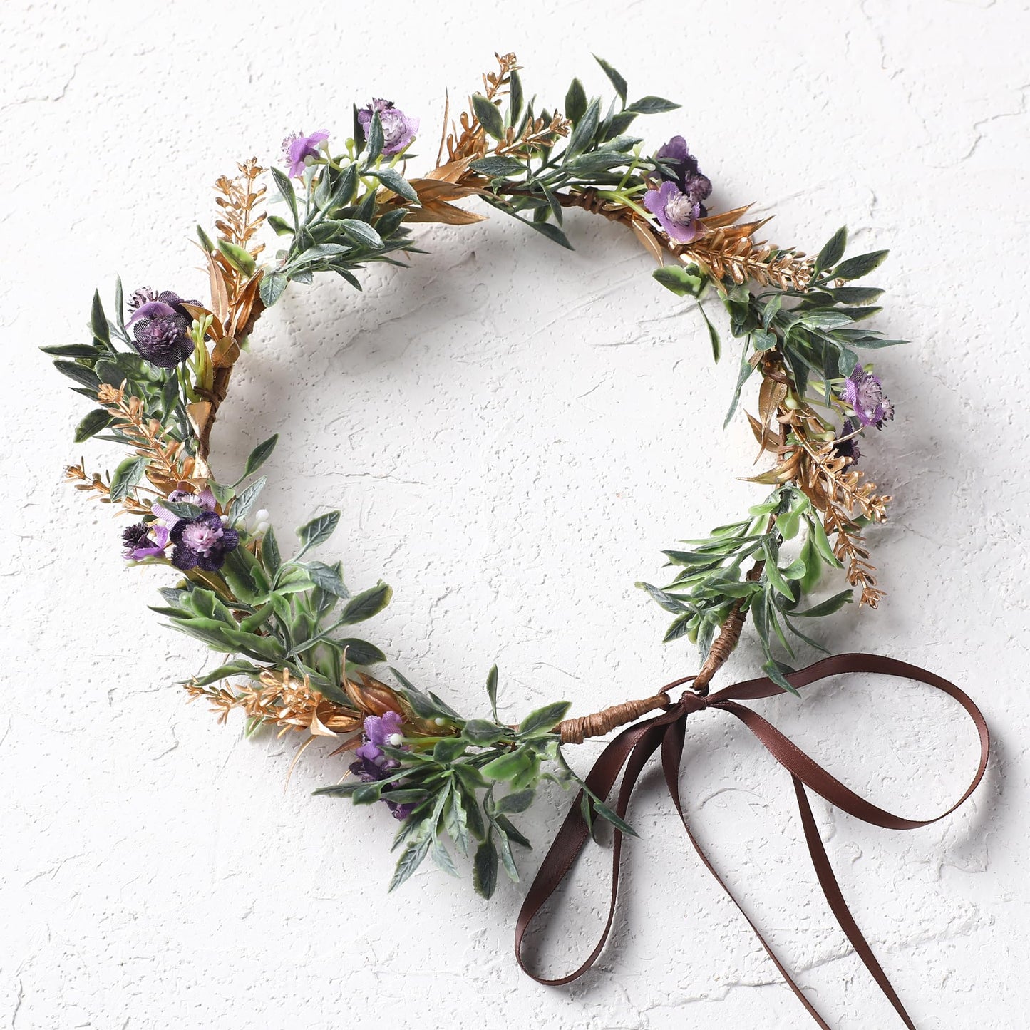 KorViSHOW Flower Crowns Fairy Headband - Golden Green Fairy Floral Headpiece Renaissance Crowns for Bridal Women Girls Renaissance Halloween Renfaire Costume Women Cosplay