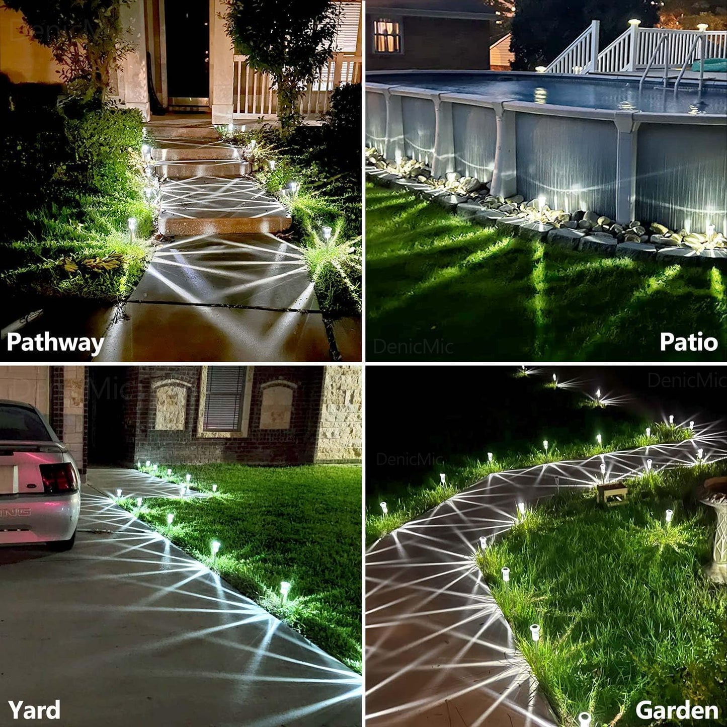 DenicMic Solar Lights Outdoor 10 Pack Waterproof 6000K Cold White LED Stainless Steel Stake Outside Lights for Yard Pathway Garden Driveway Walkway Landscape Path Lighting