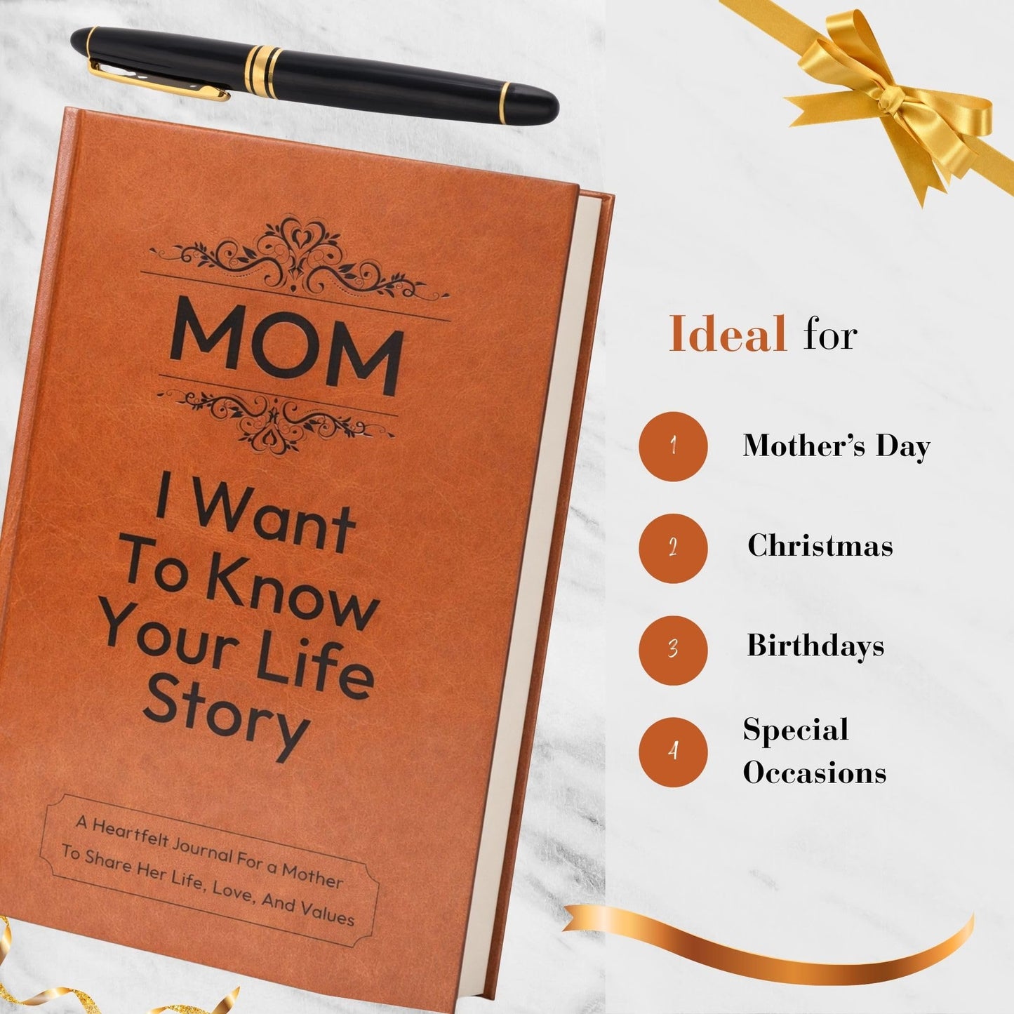 Gift for Mom: I Want to Know Your Life Story Leather Journal (Hardcover): Sentimental Keepsake for Mother‘s Day, Birthday, and Christmas, Guided Life Story Book with 300+ Prompt Questions, Perfect Gifts from Daughter/Son