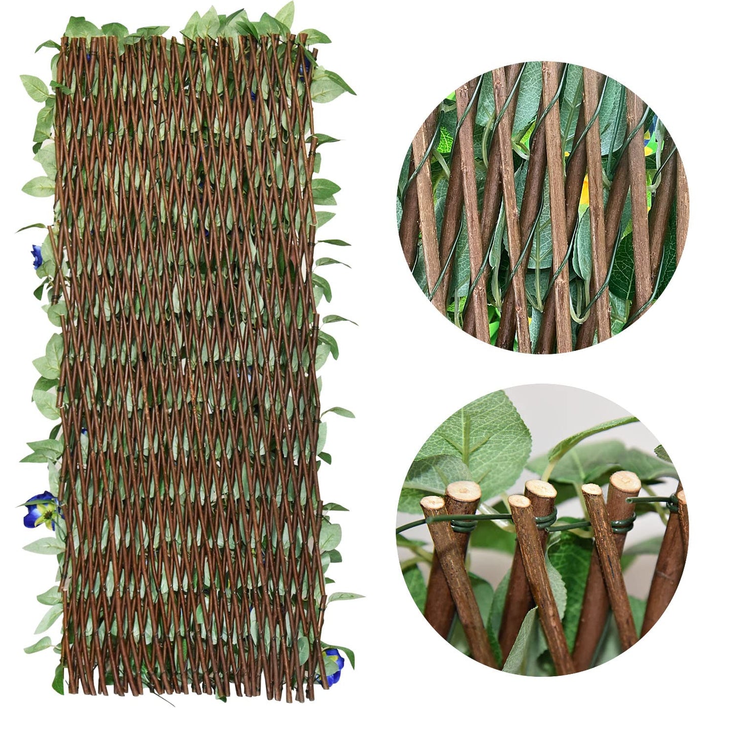 Sumery Expandable Fence Privacy Screen for Balcony Patio Outdoor,Decorative Faux Ivy Fencing Panel,Artificial Hedges (Single Sided Leaves) (1, Blue Flowers)
