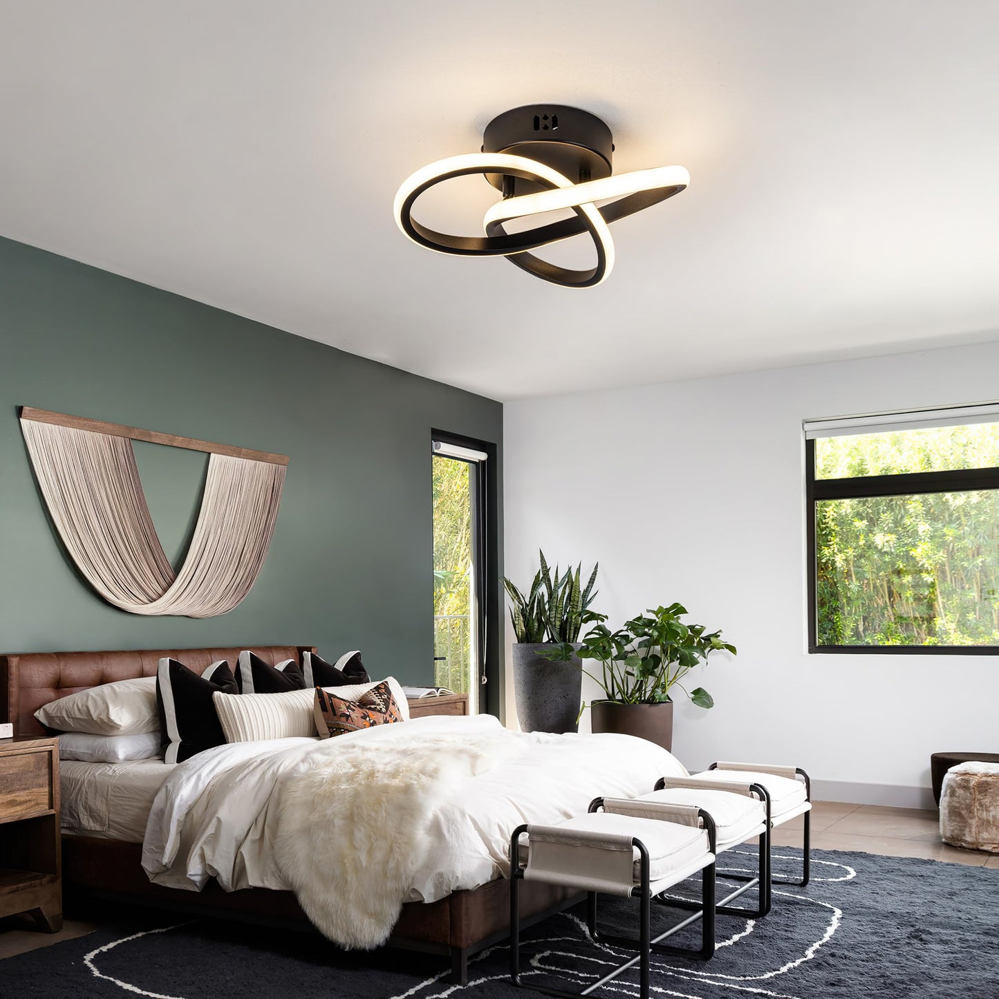 TIAZFCA 10 Inch Modern Ceiling Light, 24W LED Dimmable Ceiling Light with Remote Control, 3000-6000K Color Temperature Adjustable, Black Small Chandelier for Bedroom, Entryway, Hallway, Kitchen