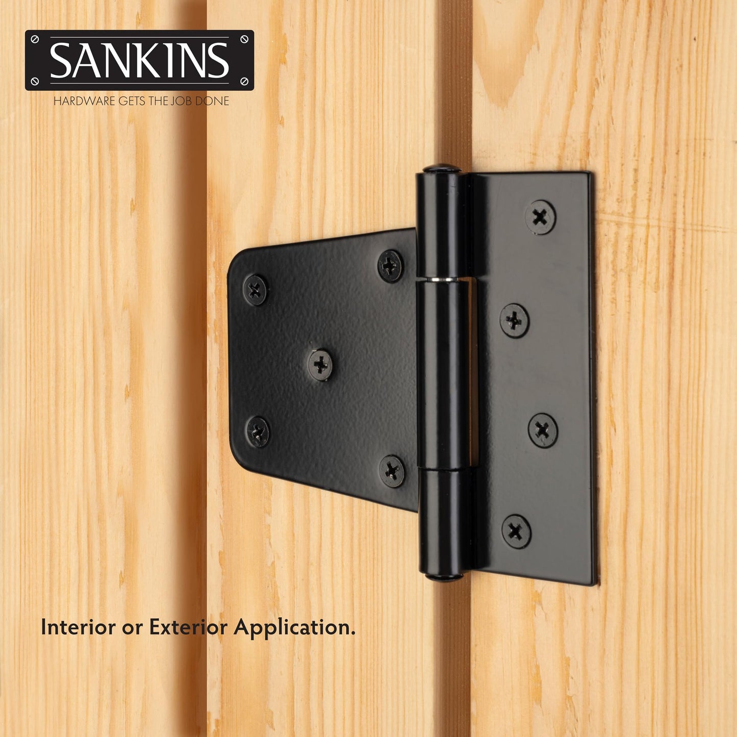 SANKINS 3-1/2" Heavy Duty Gate Hinges, Black Iron Door Hinges with Screws, Durable Gate Strap Hinges for Wooden Fences Gate Shed Barn Door, 2pcs